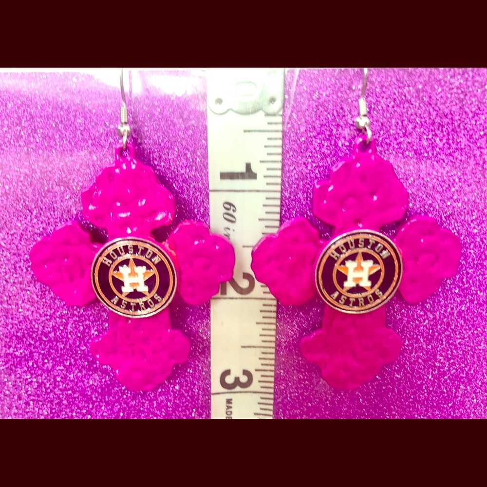 Hammered Cross Hot Pink Houston Astros Earrings